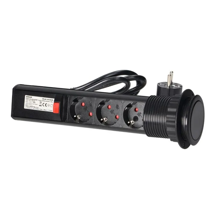 141144 - Pop up Ø6cm desk socket, black with 1.8m cable and locking system, 3x2P+E (Schuko)