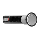 141143 - Pop up desk socket ⌀6cm with 1.8m cable, Schuko 3 x 230V AC/16A; 3680W; IP20; cabel lenght 1.8m, for use in furniture, silver