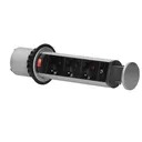141143 - Pop up desk socket ⌀6cm with 1.8m cable, Schuko 3 x 230V AC/16A; 3680W; IP20; cabel lenght 1.8m, for use in furniture, silver
