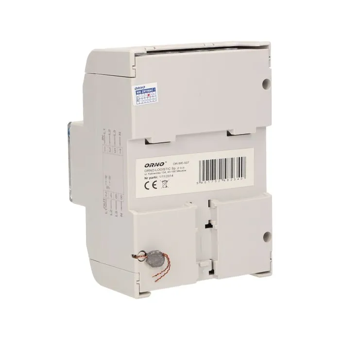 140810 - 3-phase energy meter, 120A current: 3x20(120)A; starting current: 0,4% lb;  accuracy class: 1;  indication of energy consumption: 3xred LED;  installation: 35 mm DIN rail