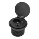 141141 - Recessed desk socket, black Ø8cm with induction charger, 2 USB ports (A, C) for quick charging and 1.8m cable with cable gland, 2,4A 5V