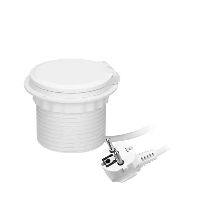 141140 - Recessed desk socket, white Ø8cm with induction charger, 2 USB ports (A, C) for quick charging and 1.8m cable with cable gland, 2,4A 5V