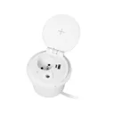 141140 - Recessed desk socket, white Ø8cm with induction charger, 2 USB ports (A, C) for quick charging and 1.8m cable with cable gland, 2,4A 5V