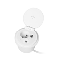 141140 - Recessed desk socket, white Ø8cm with induction charger, 2 USB ports (A, C) for quick charging and 1.8m cable with cable gland, 2,4A 5V