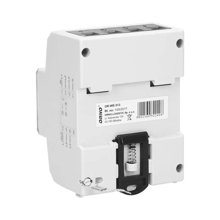 140817 - 3-phase energy meter, 80A power supply: 3x230V/400 AC, 50-60Hz, current: 5(80)A, pulse frequency: 1000 imp/kWh, signaling read: flashing LCD, installation rail: DIN TH-35mm