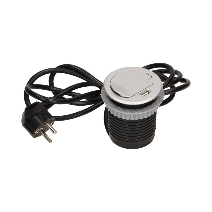 141135 - Flush-fitting furniture socket with USB charger and 1.8m cable 230V AC, 1x16A, 230V AC, 5V DC/2,1A, 3680W, IP20