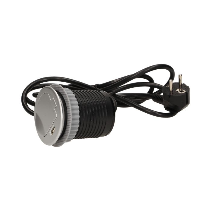 141135 - Flush-fitting furniture socket with USB charger and 1.8m cable 230V AC, 1x16A, 230V AC, 5V DC/2,1A, 3680W, IP20