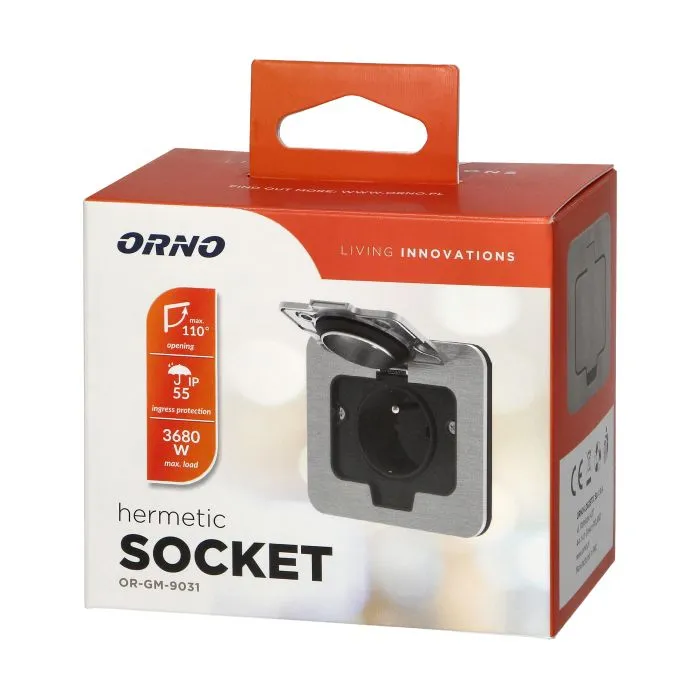 141132 - Hermetic electrical socket, IP55, opening angle 110°, brushed aluminium