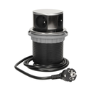 141127 - Flush-fitting furniture socket with USB charger and 1.5m cable, INOX power supply: 230V AC, number of sockets: 3x16A/230V AC, output USB charger: 5V DC/1050mAx2, max. load: 3680W