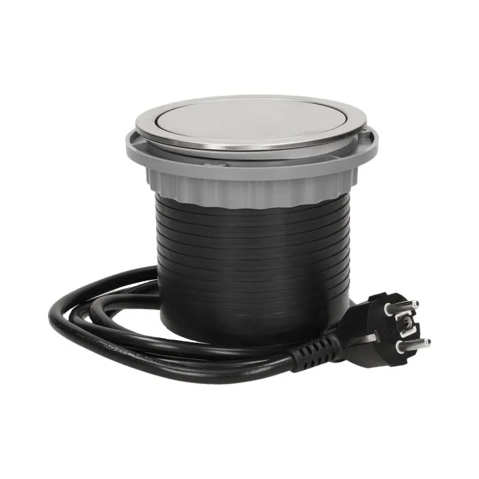141127 - Flush-fitting furniture socket with USB charger and 1.5m cable, INOX power supply: 230V AC, number of sockets: 3x16A/230V AC, output USB charger: 5V DC/1050mAx2, max. load: 3680W