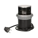 141126 - Flush-fitting furniture socket with 1.5m cable, INOX power supply: 230V AC, number of sockets: 4x16A/230V AC, max. load: 3680W, protection rating: IP20