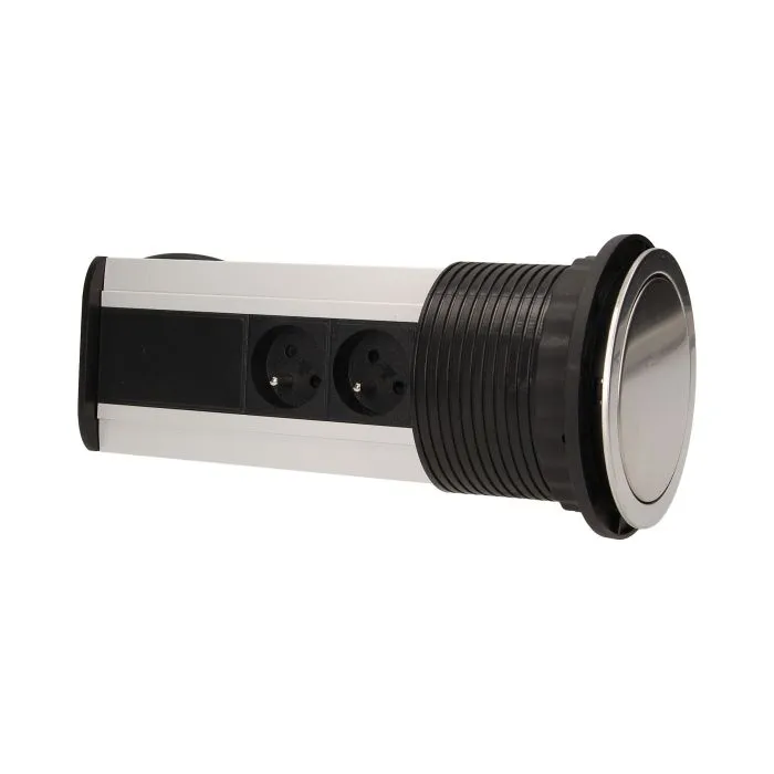 141122 - Pop up desk socket ⌀10cm with 1.8m cable, INOX 3 x 230V AC/16A; 3680W; IP20; cabel lenght 1,8 m,  for use in furniture; INOX