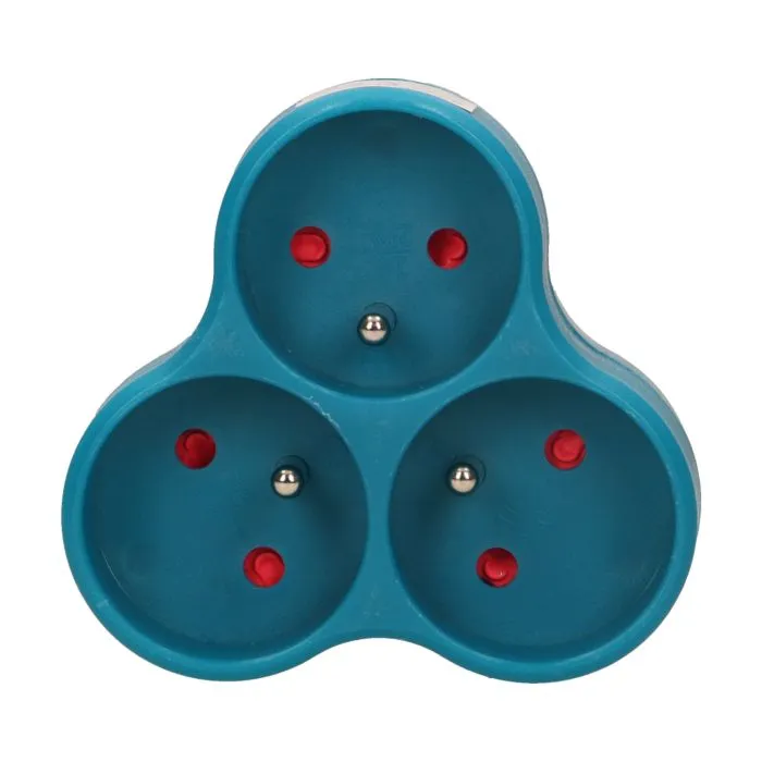 140893 - Triple socket outlet, turquoise Three-socket splitter with grounding, suitable for any interior where additional sockets are required.