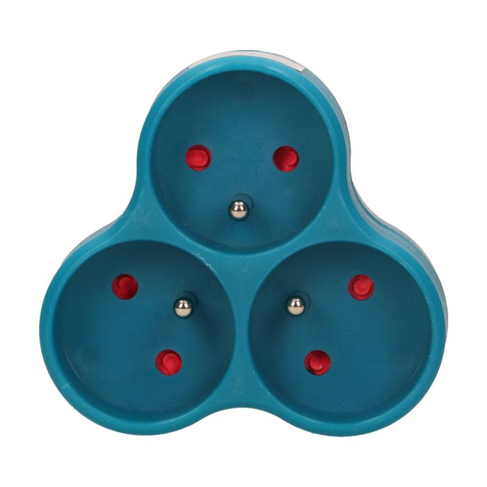140893 - Triple socket outlet, turquoise Three-socket splitter with grounding, suitable for any interior where additional sockets are required.