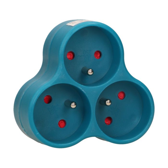 140893 - Triple socket outlet, turquoise Three-socket splitter with grounding, suitable for any interior where additional sockets are required.