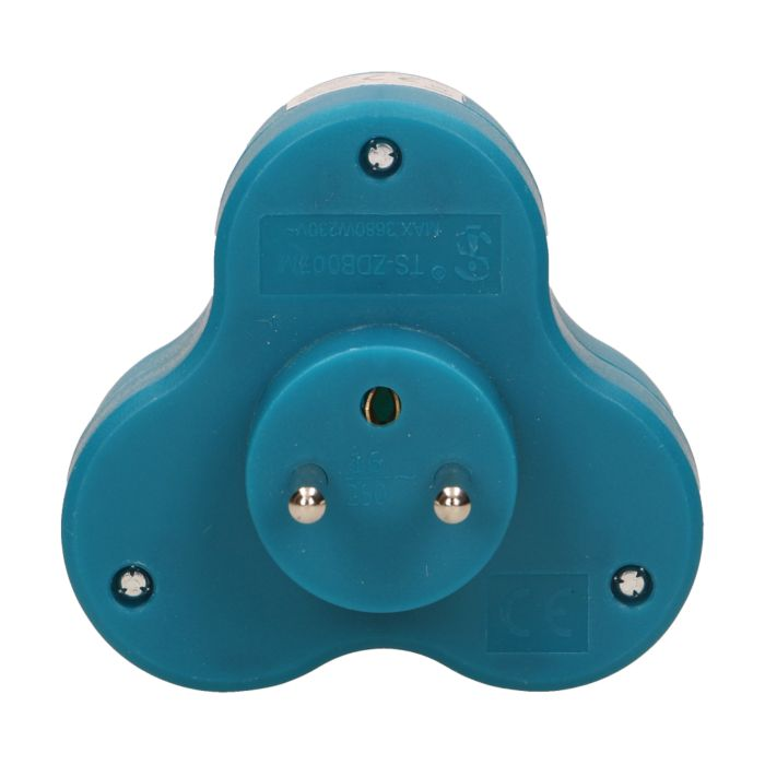 140893 - Triple socket outlet, turquoise Three-socket splitter with grounding, suitable for any interior where additional sockets are required.