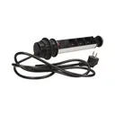 141120 - Pop up desk socket ⌀6cm with USB chargers and 1.8m cable, INOX 3 x 230V AC/16A; 3680W; IP20; cabel lenght 1,8 m, 2xUSB; for use in furniture; INOX