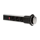 141117 - Pop up desk socket ⌀6cm with 1.8m cable, INOX 3 x 230V AC/16A; 3680W; IP20; cabel lenght 1.8 m, for use in furniture; INOX