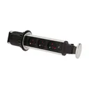 141117 - Pop up desk socket ⌀6cm with 1.8m cable, INOX 3 x 230V AC/16A; 3680W; IP20; cabel lenght 1.8 m, for use in furniture; INOX