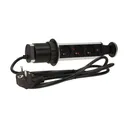 141117 - Pop up desk socket ⌀6cm with 1.8m cable, INOX 3 x 230V AC/16A; 3680W; IP20; cabel lenght 1.8 m, for use in furniture; INOX