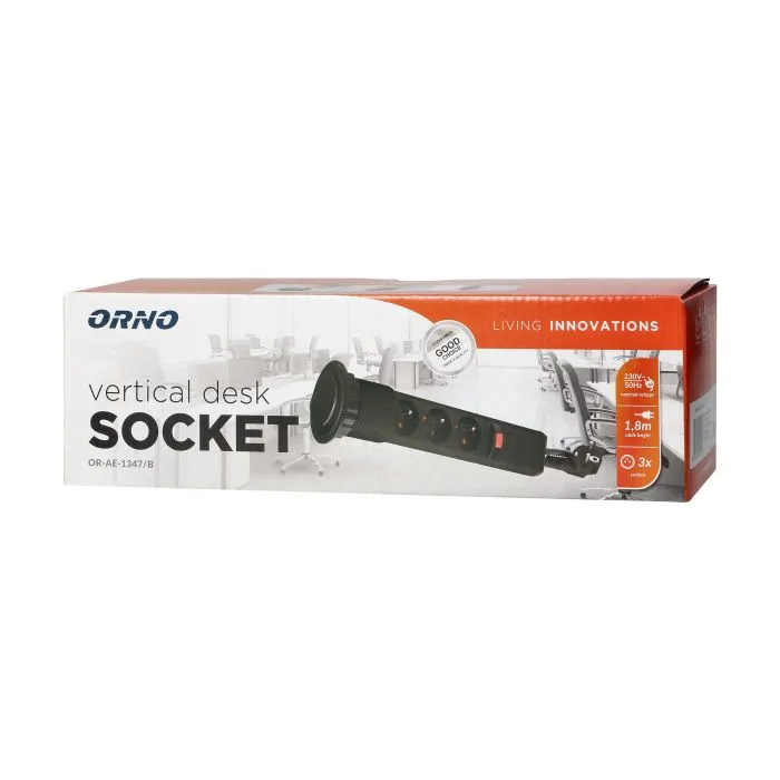 141116 - Pop up Ø6cm desk socket, black with 1.8m cable and locking system, 3x2P+E