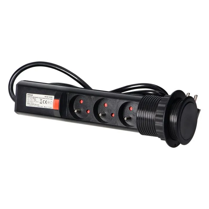 141116 - Pop up Ø6cm desk socket, black with 1.8m cable and locking system, 3x2P+E