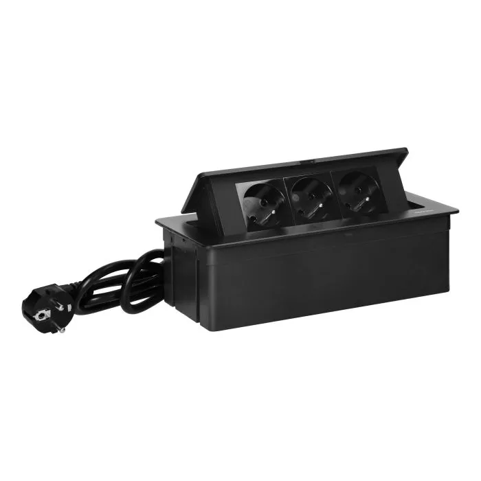 141113 - Set of furniture sockets REDE, 3x2P+E with 1.5m cable, black
