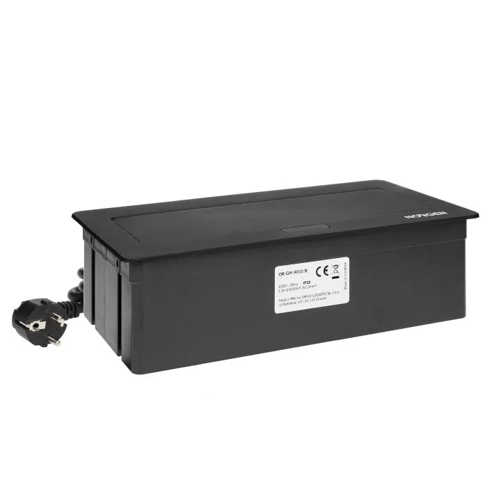 141112 - Recessed furniture connection panel NOEN for module sockets, black composed of an empty aluminium case and an integrated PVC frame; can house 3 NOEN socket or port modules, 45x45mm each