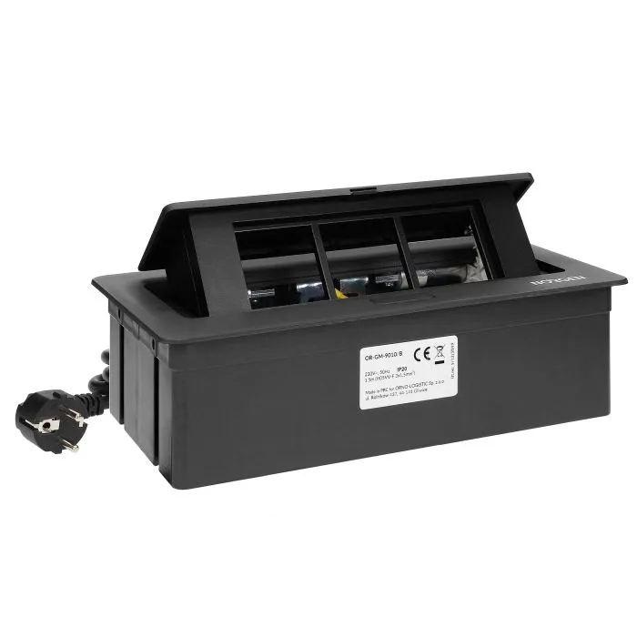 141112 - Recessed furniture connection panel NOEN for module sockets, black composed of an empty aluminium case and an integrated PVC frame; can house 3 NOEN socket or port modules, 45x45mm each