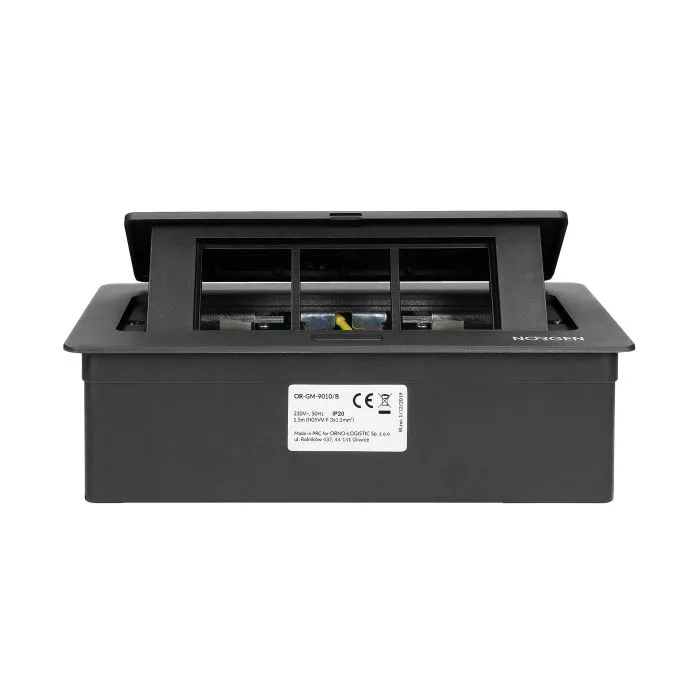 141112 - Recessed furniture connection panel NOEN for module sockets, black composed of an empty aluminium case and an integrated PVC frame; can house 3 NOEN socket or port modules, 45x45mm each