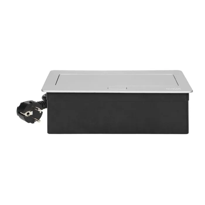 141111 - Recessed furniture connection panel NOEN for module sockets, silver composed of an empty aluminium case and an integrated PVC frame; can house 3 NOEN socket or port modules, 45x45mm each