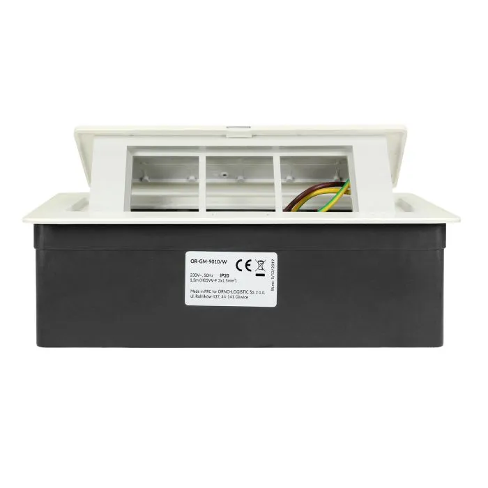 141110 - Recessed furniture connection panel NOEN for module sockets, white composed of an empty aluminium case and an integrated PVC frame; can house 3 NOEN socket or port modules, 45x45mm each