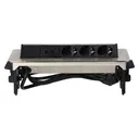 141106 - Recessed furniture sockets in nickel housing with two USB chargers and 1.8m cable, 3x2P+E (Schuko), 2xUSB