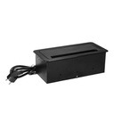 141105 - Flush-mounted furniture Schuko socket, black with flat milled edge, anti-dust brush, USB charger and 1.5m cable, 2x2P+E, 2xUSB, 2xNET
