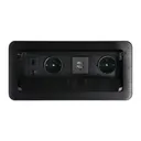 141105 - Flush-mounted furniture Schuko socket, black with flat milled edge, anti-dust brush, USB charger and 1.5m cable, 2x2P+E, 2xUSB, 2xNET