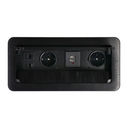 141105 - Flush-mounted furniture Schuko socket, black with flat milled edge, anti-dust brush, USB charger and 1.5m cable, 2x2P+E, 2xUSB, 2xNET