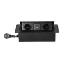 141100 - Recessed furniture socket with flat milled edge, USB charger and 1.5m cable, 2x2P+E (Schuko), 2x USB (type A+C; 3.6A), black