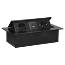 141096 - Recessed furniture socket with flat milled edge and USB charger, 2x2P+E (Schuko),2x USB (type A+C; 3.6A), black