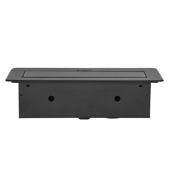 141096 - Recessed furniture socket with flat milled edge and USB charger, 2x2P+E (Schuko),2x USB (type A+C; 3.6A), black