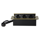 141092 - Recessed furniture sockets, brass color in a housing with a flat edge and a 1.5 m cable, 3x2P+E (Schuko)