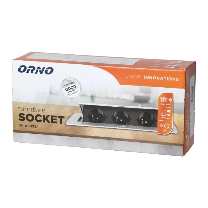 141091 - Recessed furniture sockets, gold in a housing with a flat edge and a 1.5 m cable, 3x2P+E (Schuko)