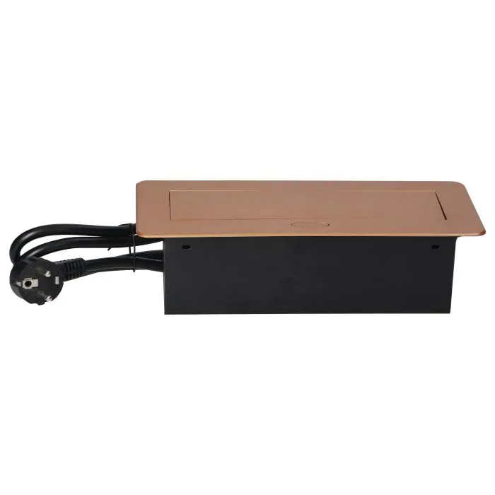 141091 - Recessed furniture sockets, gold in a housing with a flat edge and a 1.5 m cable, 3x2P+E (Schuko)