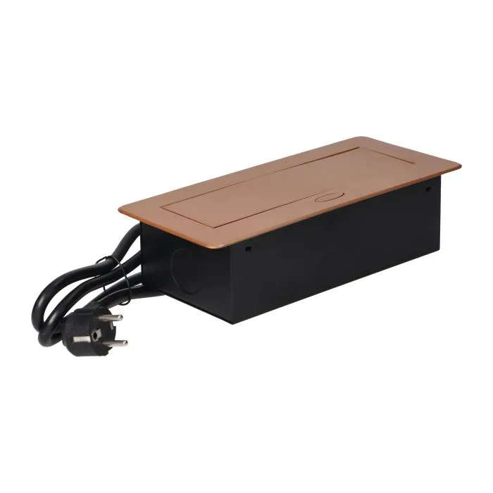 141091 - Recessed furniture sockets, gold in a housing with a flat edge and a 1.5 m cable, 3x2P+E (Schuko)