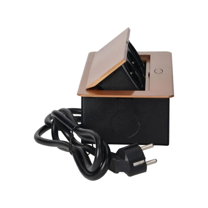 141091 - Recessed furniture sockets, gold in a housing with a flat edge and a 1.5 m cable, 3x2P+E (Schuko)