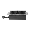141089 - Recessed furniture socket with flat milled edge, 1.5m cable, 3x2P+E (Schuko), silver