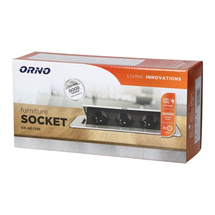 141087 - Recessed furniture sockets, graphite in housing with flat edge, 3x2P+E (Schuko), no cable included