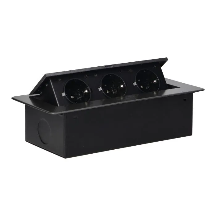 141087 - Recessed furniture sockets, graphite in housing with flat edge, 3x2P+E (Schuko), no cable included