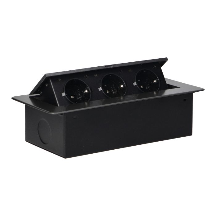 141087 - Recessed furniture sockets, graphite in housing with flat edge, 3x2P+E (Schuko), no cable included