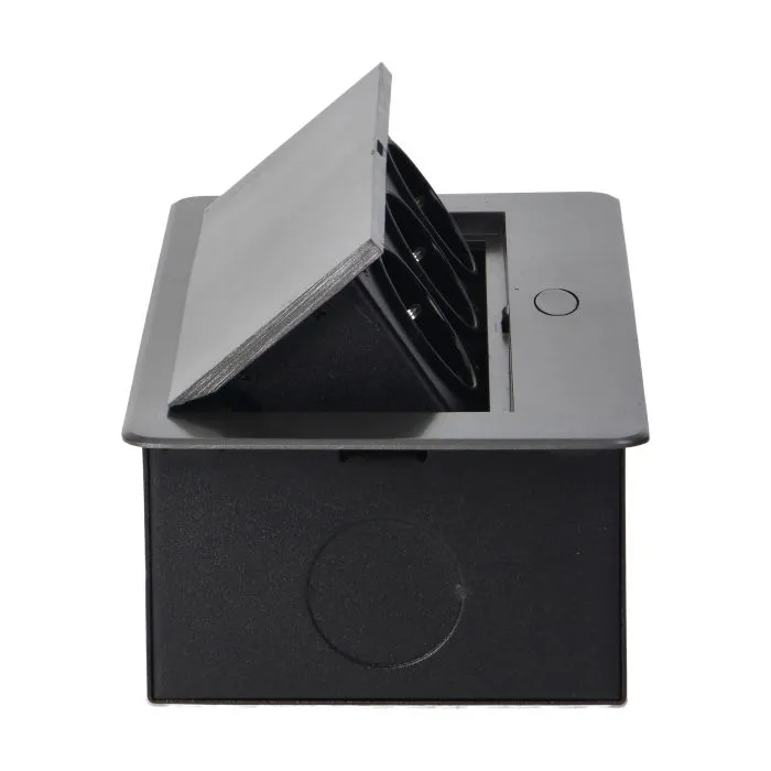 141087 - Recessed furniture sockets, graphite in housing with flat edge, 3x2P+E (Schuko), no cable included