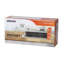 141086 - Recessed furniture sockets, brass color in housing with flat edge, 3x2P+E (Schuko), no cable included